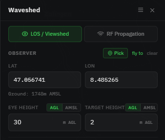 Eye height and Target height inputs with the AGL/AMSL toggle